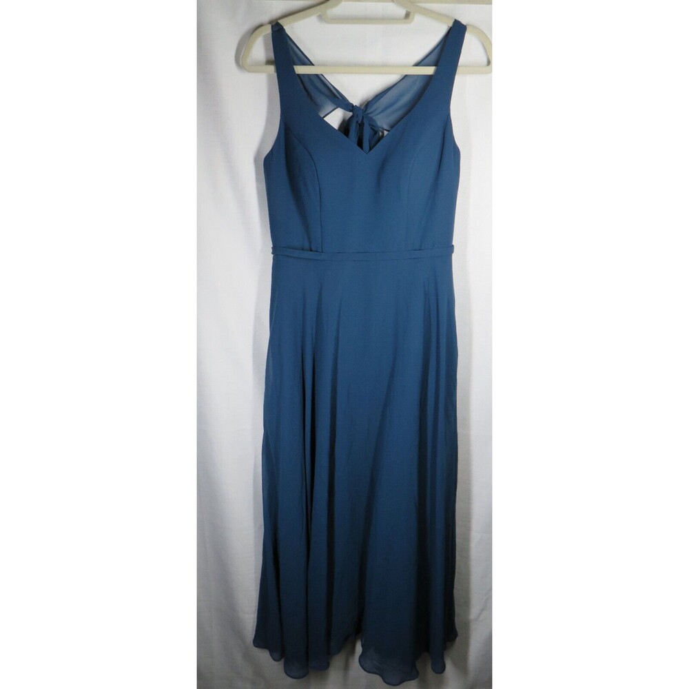 Azazie Women's Teal Chiffon Tie Back Long Formal Gown Size Medium